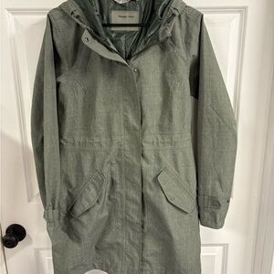 Athleta Women's Medium Green Gray Utility Raincoat Full Zip Long Sleeve Pockets